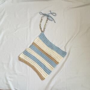 Striped Crochet Halter Top with Puka Shell Accent